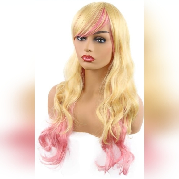Pink & Blonde Long Wavy Synthetic Wig - Picture 3 of 8